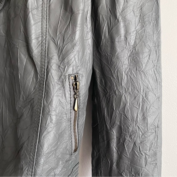 KUT FROM THE KLOTH  Wrinkle Effect Leather Jacket Full Zip Gray Pockets Size L - Picture 4 of 7